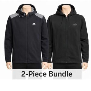 Bundle 2 Pack Mens Adidas / Puma Hoodie Bundle Black Full Zip Fleece size M/XL